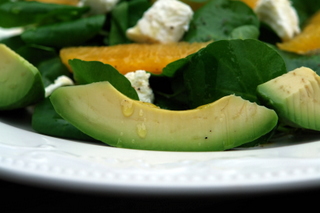 watercress salad with avocado, orange and goat cheese